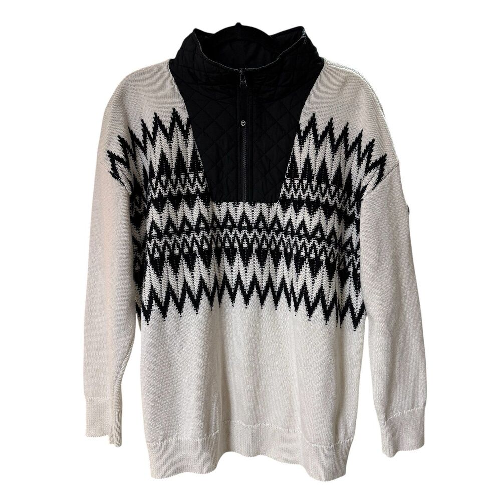 Talbot's Chevron Quilted Neckline‎ Half-Zip Sweater Cozy Long Sleeve Women's L